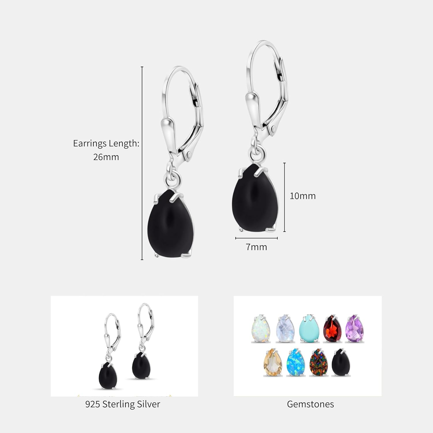 925 Sterling Silver Gemstone Teardrop Earrings for Women – Birthstone Leverback Jewelry – Elegant Statement Earrings – Perfect Gift for Women - Image 6