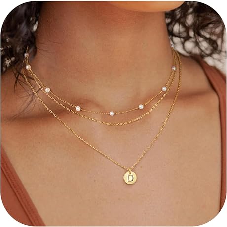 Initial Gold Letter Necklaces for Women - Layered Gold Pearl Necklaces