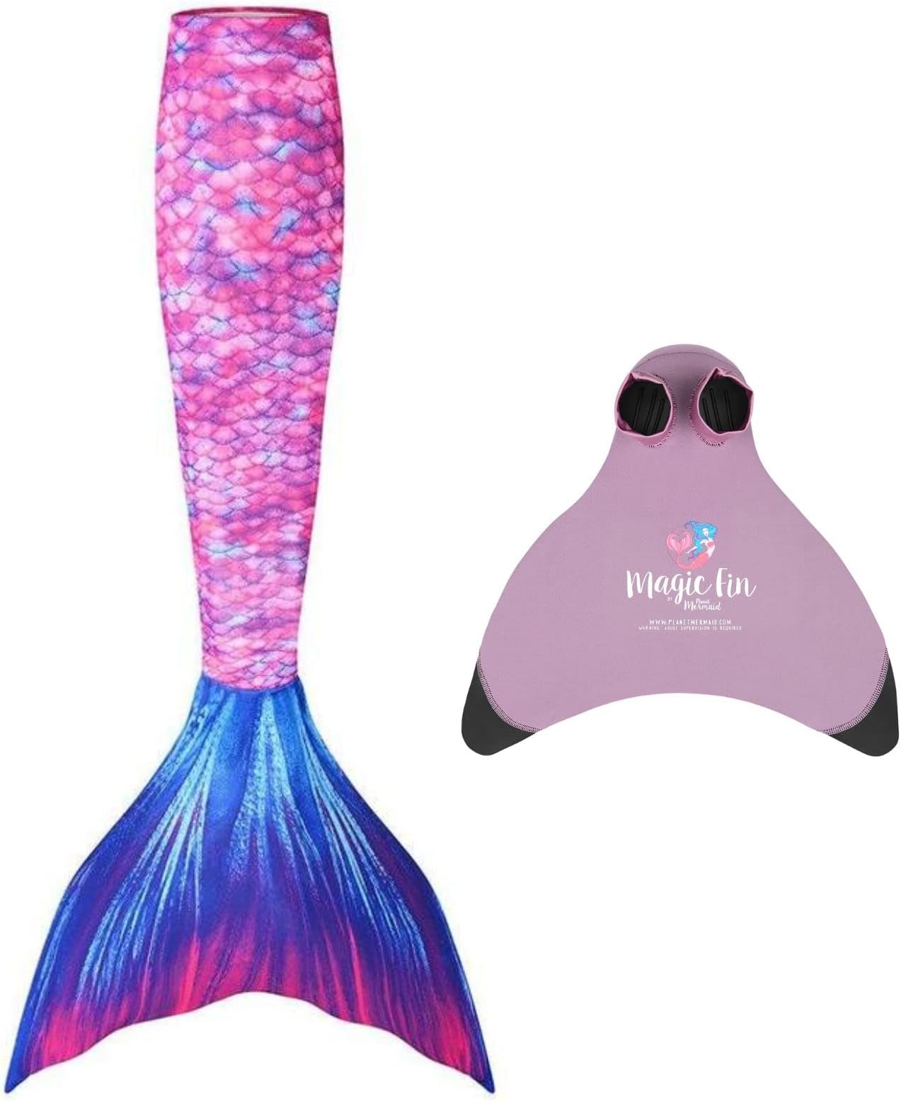 Planet MermaidGirls Kids 2 Piece Vivid Colour Starter Swimming Mermaid Tail & Wear-Resistant Magic Fin Monofin Included.
