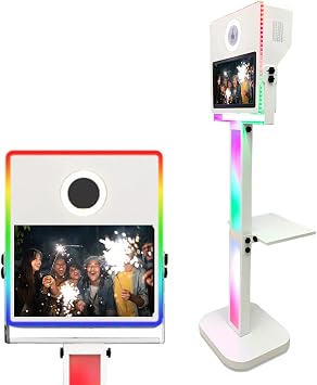 Portable Photo Booth Machine with 15.6 Inch Touch Screen/Ring Light/Flight Case,Event Selfie Station for Parties & Events - DSLR Camera Video Booth,with RGB Light Box,White