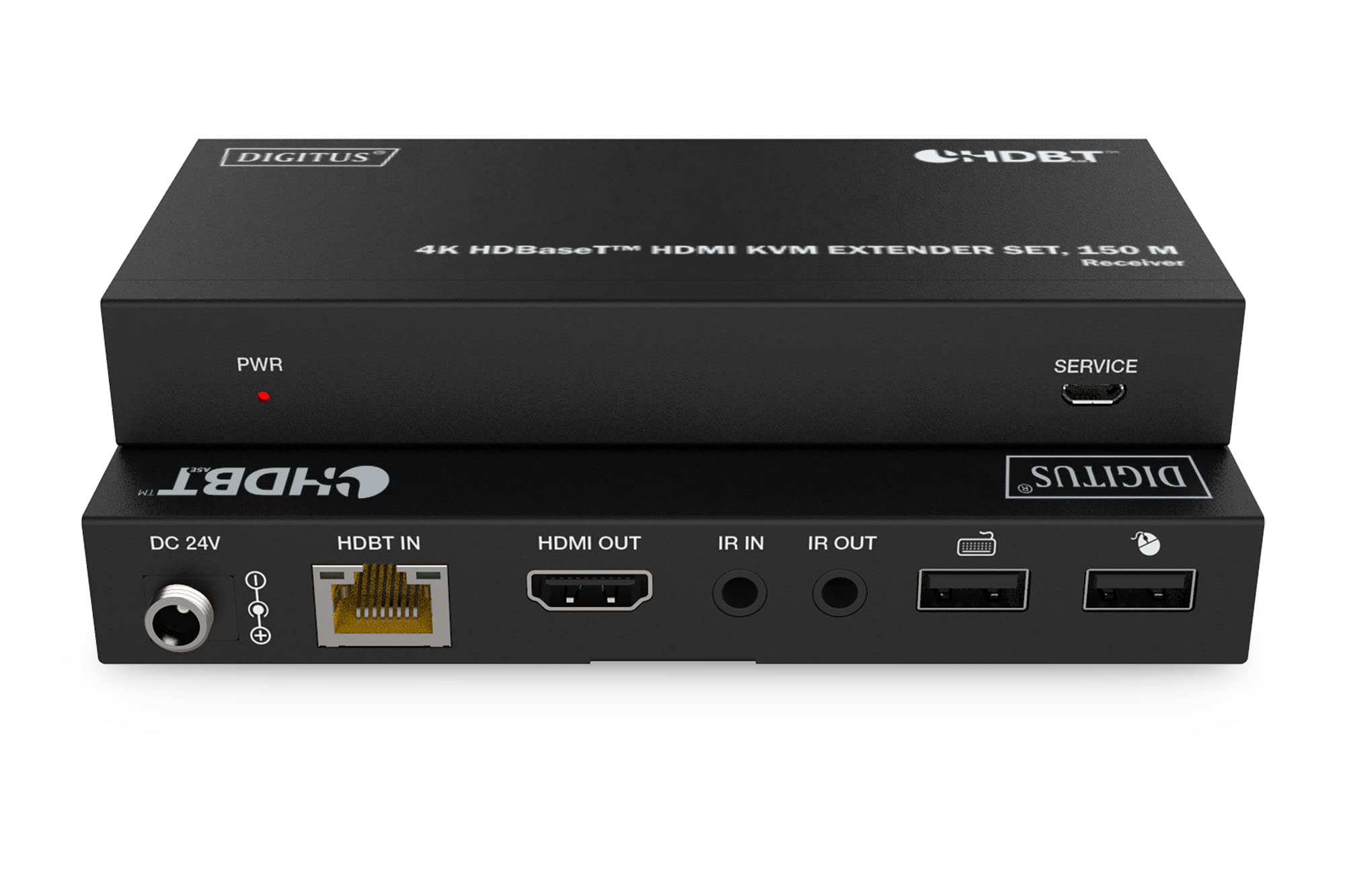 DIGITUS Przedłużacz KVM HDMI - 4k/60Hz - Nadajnik i odbiornik - HDBaseT 1.0 - HDMI 2.0b - USB 1.1 - Zasięg do 150 m - Kabel krosowy Cat 6A i wyższy