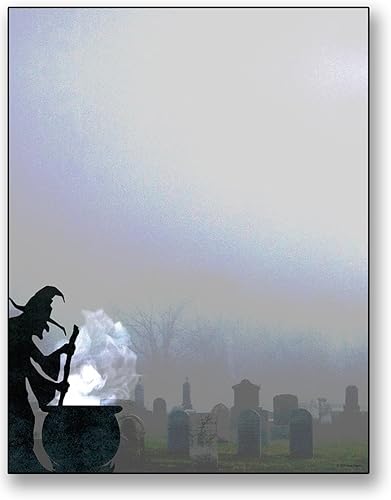 Eerie Graveyard Witch Stationery - 50 hojas membrete para Halloween y eventos de otoño