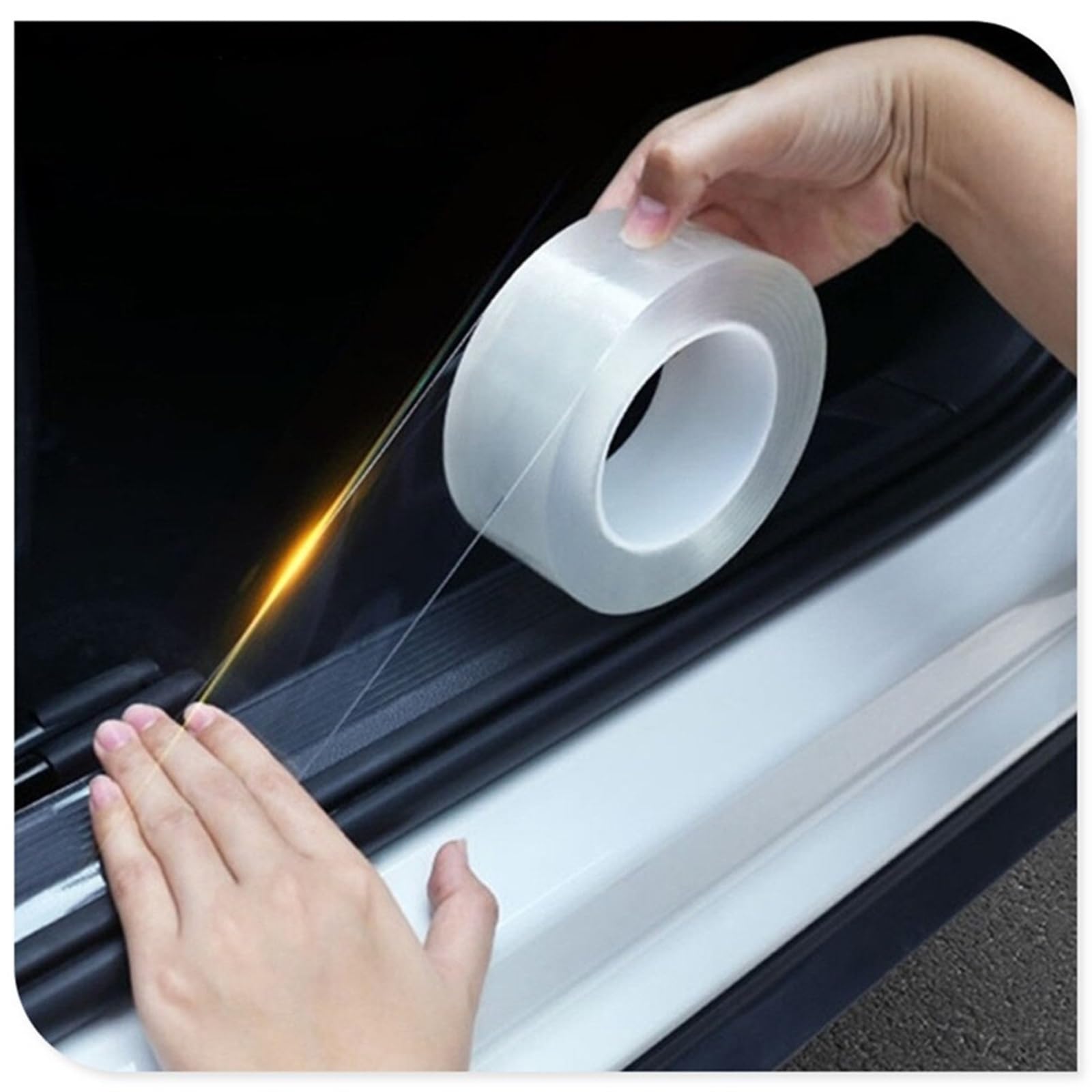 Tira Protectora de Parachoques Protector de umbral Puerta Coche película Envoltura Fibra Carbono 5D para automóvil, automotriz Brillante(50mm)