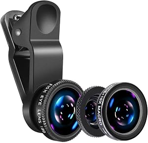3 in 1 Phone Lens Kit - Black - Fisheye, Wide Angle, Macro Lenses - Compatible with iPhone, Samsung, Most Smartphones