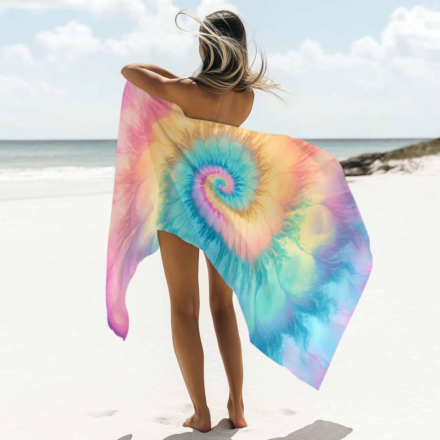 Abstract Tie-Dye Art Beach Towel 35" x 71" Pink Cyan Quick Dry Sand Free Pool Towels Soft & Absorbent Compact Towels Beach Accessories for Travel Bathroom Swimming Pool