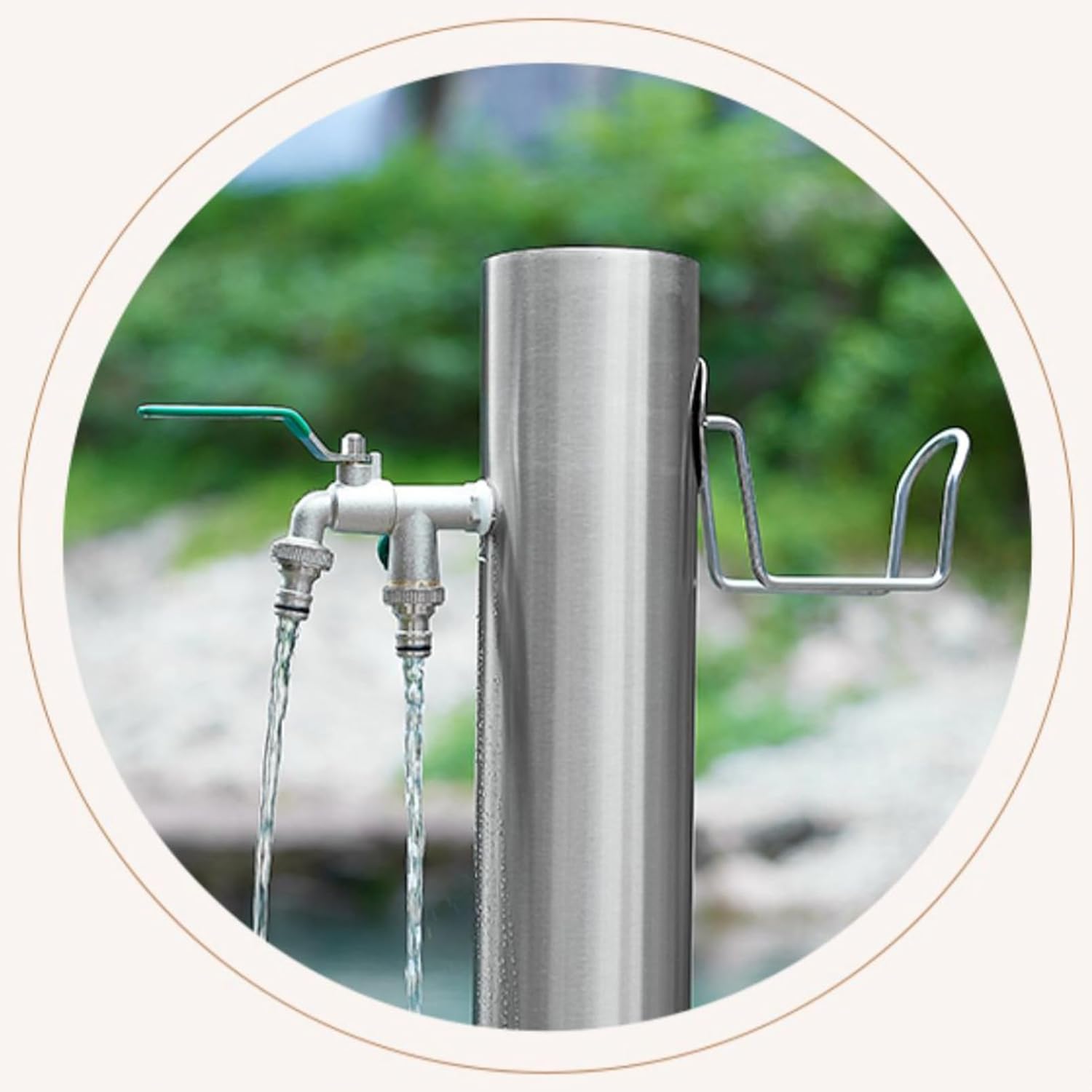 Garden Water Column Outdoor Water Taps, Stainless Steel Round Water Fountain, Standing Faucet Tap Hose Stand for Lawn Watering Irrigation Washing, Floor Mounted Water Tap(Style 5-20.5CM×86CM)