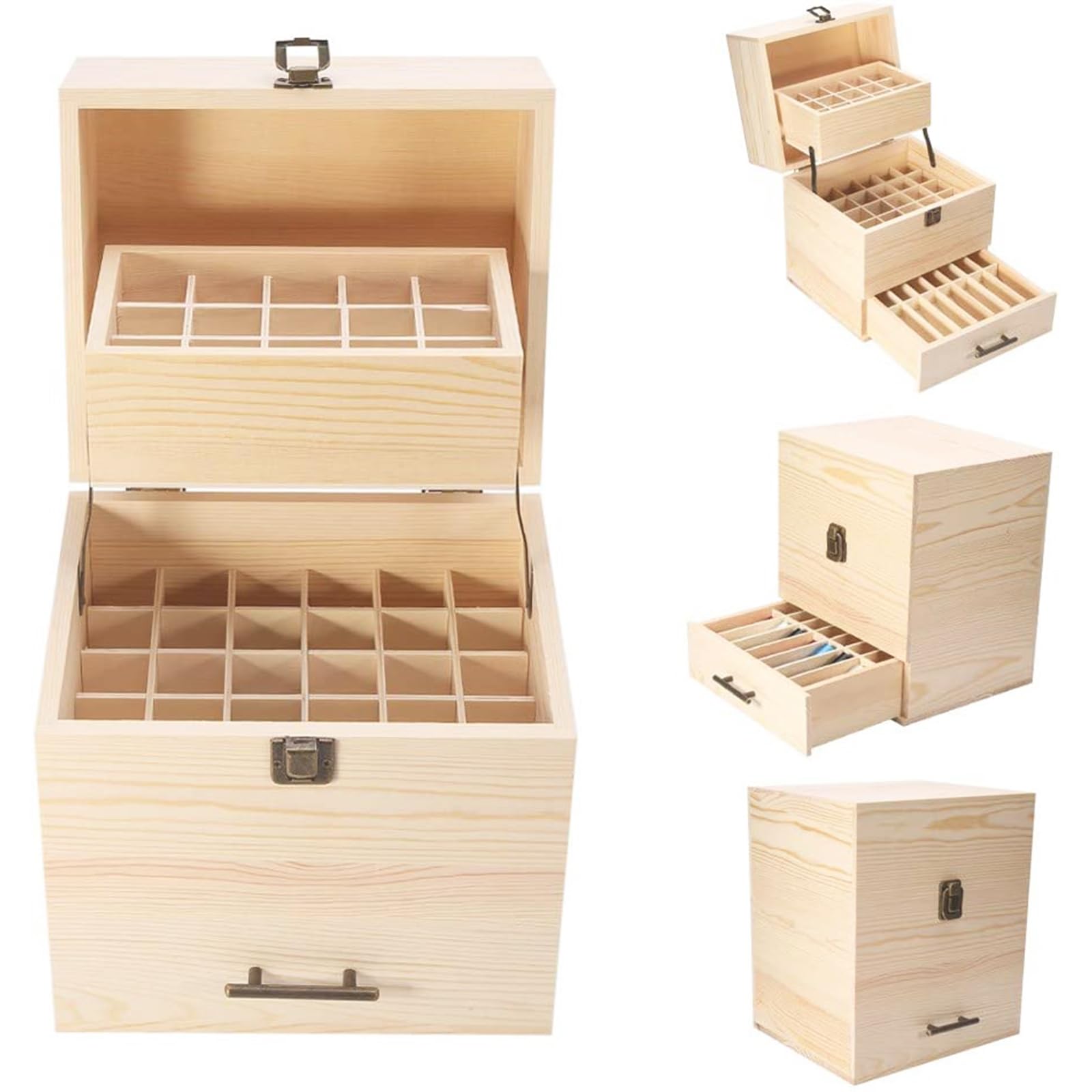 Rose Flower Caja de Almacenaje de Madera de Aceites Esenciales y Aromaterapia Contiene de 5 a 15 ml de Aceites Esenciales para Perfumes, Cosméticos, Joyas Esmaltes de Uñas Minerales 59 Ranuras