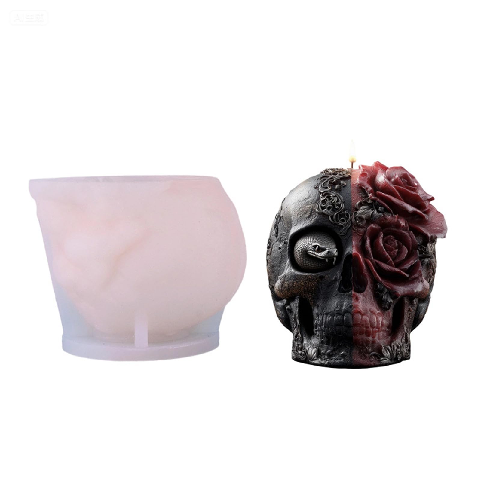 Jazuaiao Skull and Flower Shape Silicone Mold for Halloween Scented Soap Making and Art Projects Accessories Soap Molds