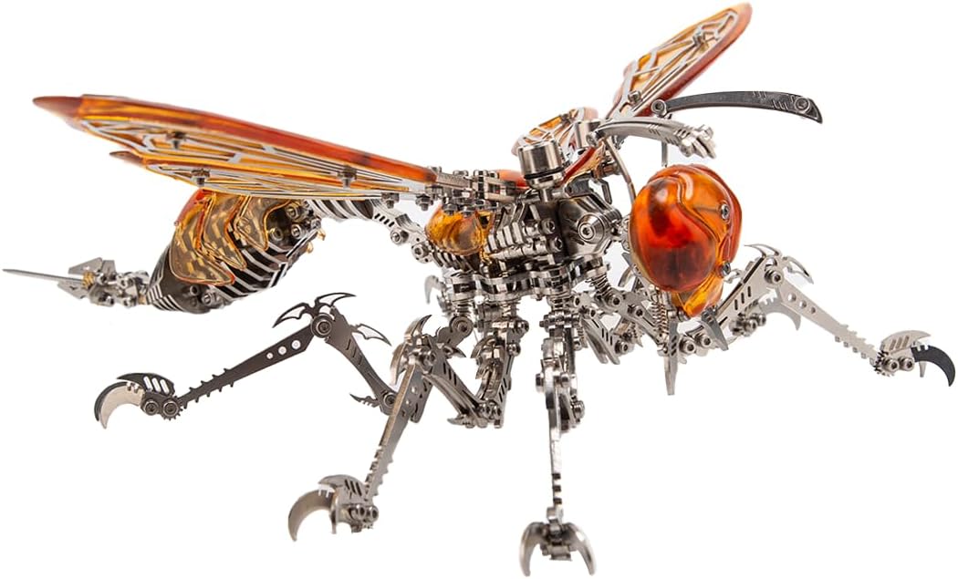 3Dメタルメカニカルワスプパズルキット &ndash; 420個以上の組み立てモデル、LEDライト付き、大人と愛好家向けの精巧なDIYメタルパズ