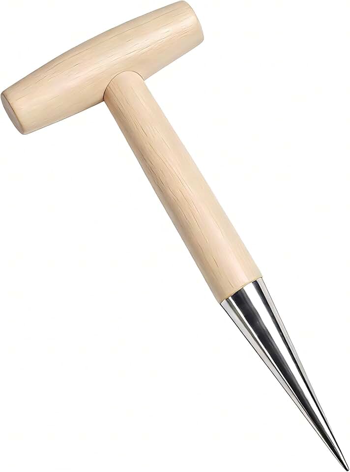Seed Dibber Planter Tool, Bulb Hand Dibbler Gardening Tool with Depth Markings, 11'' Garden Wooden T-Handle Bulb Planting Tool with Metal Tip for Garlic, Tulips, Daffodils, Vegetable &amp; Flower