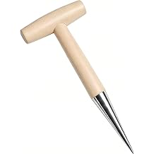 Seed Dibber Planter Tool, Bulb Hand Dibbler Gardening Tool with Depth Markings, 11'' Garden Wooden T-Handle Bulb Planting Tool with Metal Tip for Garlic, Tulips, Daffodils, Vegetable & Flower
