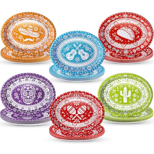 Qinyoung 60 Assiettes Ovales Papel Picado 10" x 12" pour Fiesta, Fournitures Party