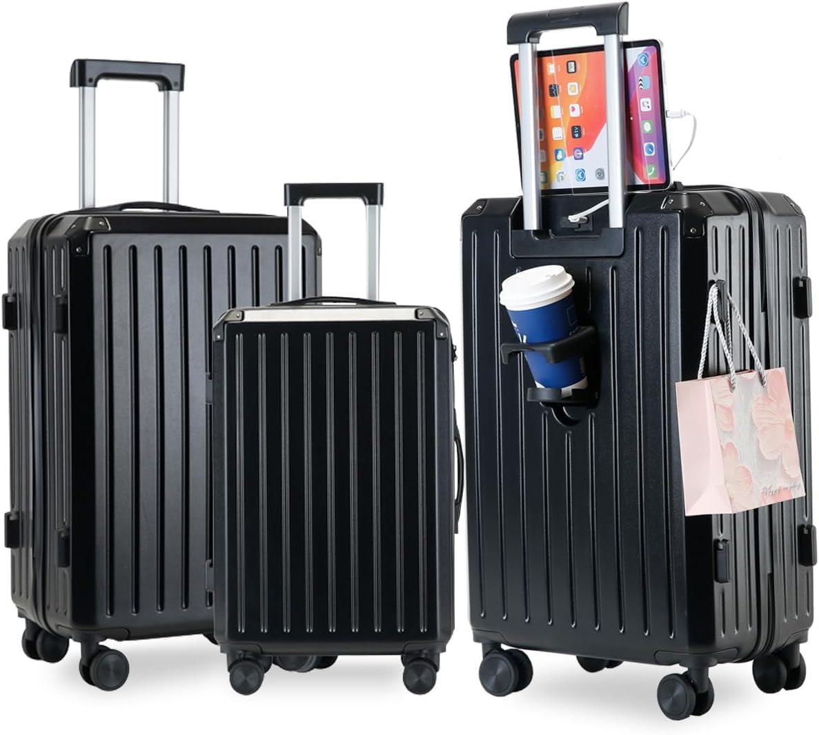 LIODUX 3 Piece Luggage Sets, 20/24/28in Expandable PC Material Travel Suitcase Set, Hardside Lightweight Durable Carry On Suitcase Sets with Two Hooks, Spinner Wheels (Black) LIODUX 3 Piece Luggage Sets, 20/24/28in Expandable PC Material Travel Suitcase Set, Hardside Lightweight Durable Carry On Suitcase Sets with Two Hooks, Spinner Wheels (Black)