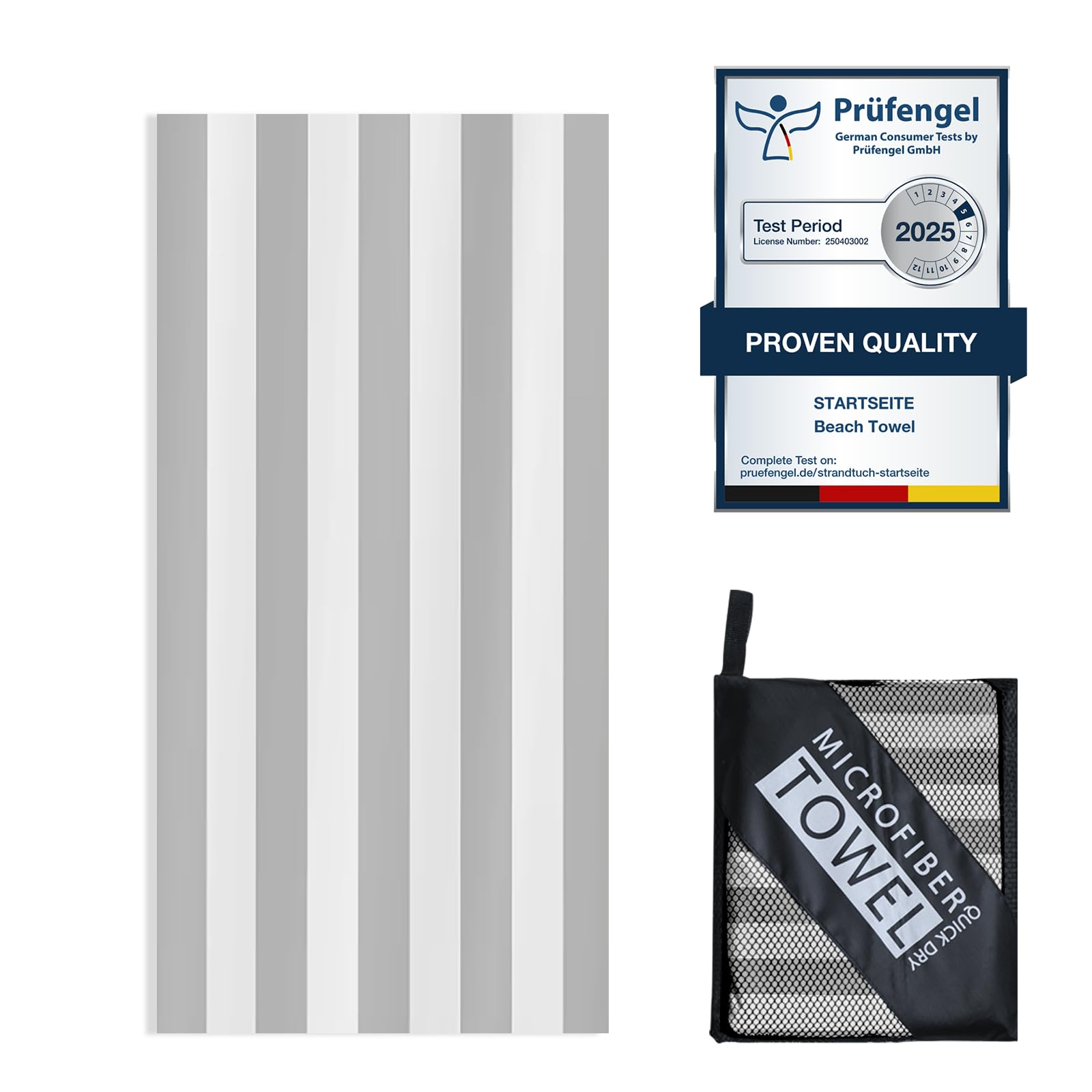 160 x 80 cm Microfibre Towel - Large Size Quick Drying Microfibre Beach Towels for adults, Sand-Free, Absorbentextra large Beach Towels for adults - Includes Storage Bag (Grey and White Stripes) โ image 1