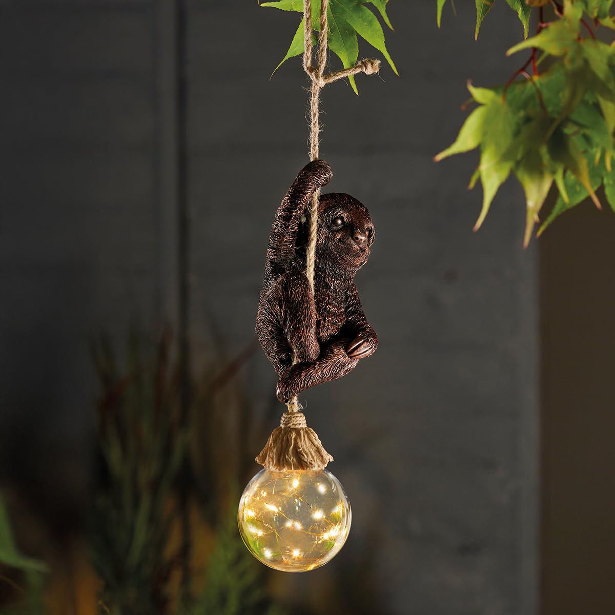 Festive Lights - 34cm Bronze Solar Hanging Garden Sloth Light with 12 Warm White LEDs - Outdoor Ornament, Weather-Resistant - IP44 Decorative Feature for Trees, Pergolas, Fences, Patios & Balconies
