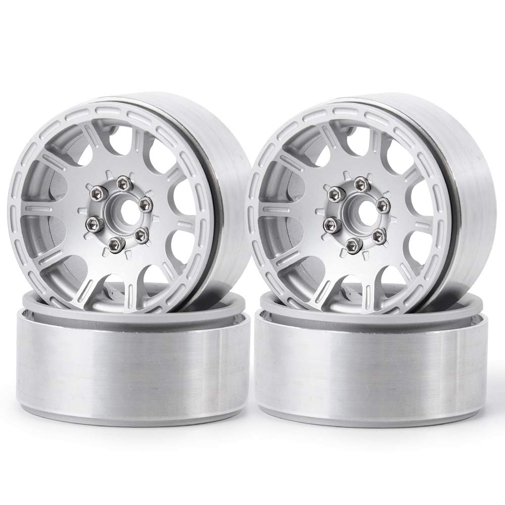 4Pcs Alloy 2.2 Beadlock Wheel Rims for 1/10 RC Wraith SCX10 90018 TRX-4 D90 Crawler Car (Silver)