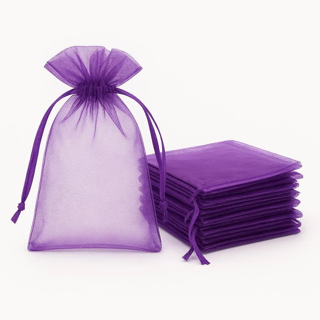 50 Pcs Purple Organza Gift Bags 5x7cm Small Wedding Favour Bags with Drawstring Mini Mesh Jewelry Pouches Candy Sweet Party Favor Wrapping Sachets for Birthday Christmas