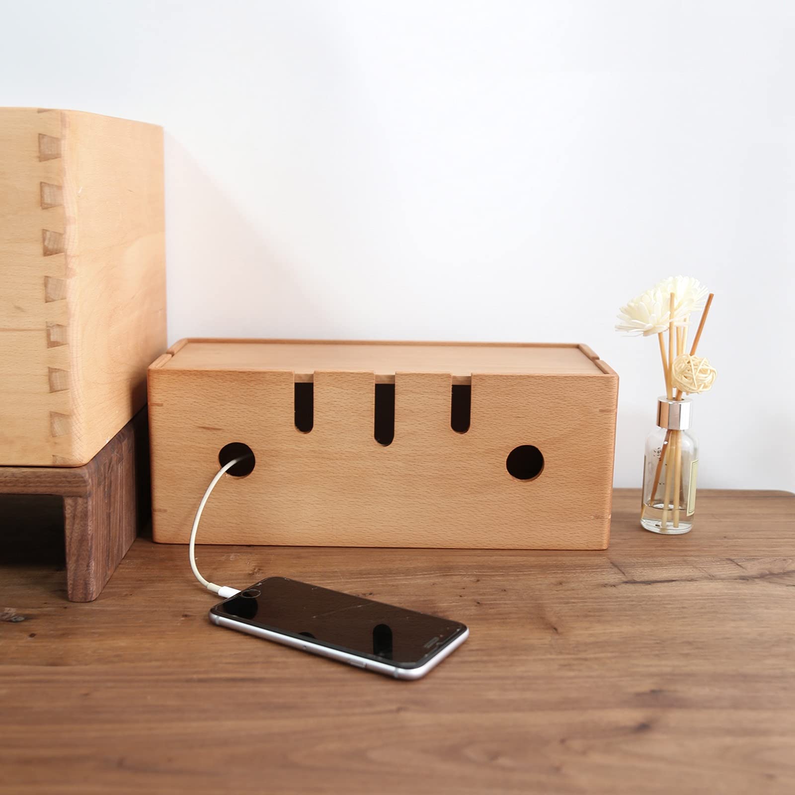 Kabelmanagement-Box Holz-Kabel-Organizer-Abdeckung Versteckbox Desktop-Kabelmanagement-Box Rechteckige Steckdosenleisten-Aufbewahrungsbox zum Verstecken der Überspannungsschutzabdeckung auf dem Schr