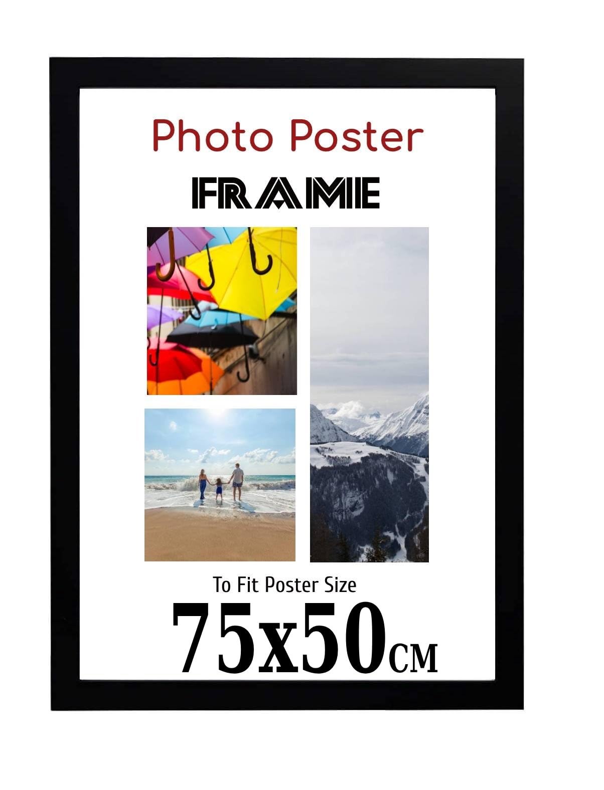 Black 75x 50 cm Poster Frames - 75 x 50 cm Frame- Large MDF Wooden Frames 75x50cm - Both Ways Wall Hanging Wall Gallery Living Room Poster Picture Frame With Styrene Shatterproof Perspex Sheets