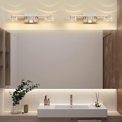 Miniatura 6 de Zhizenl Lámparas de baño 3 luces LED regulables para tocador de baño sobre espejo modernas luces de tocador de níquel arena de cristal con pantalla