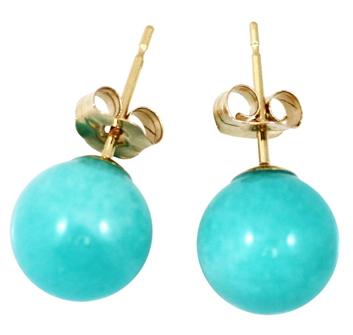 Peruvian Amazonite 8mm Ball Stud-Earrings; AAA Quality, 14Kt. Yellow Solid Gold