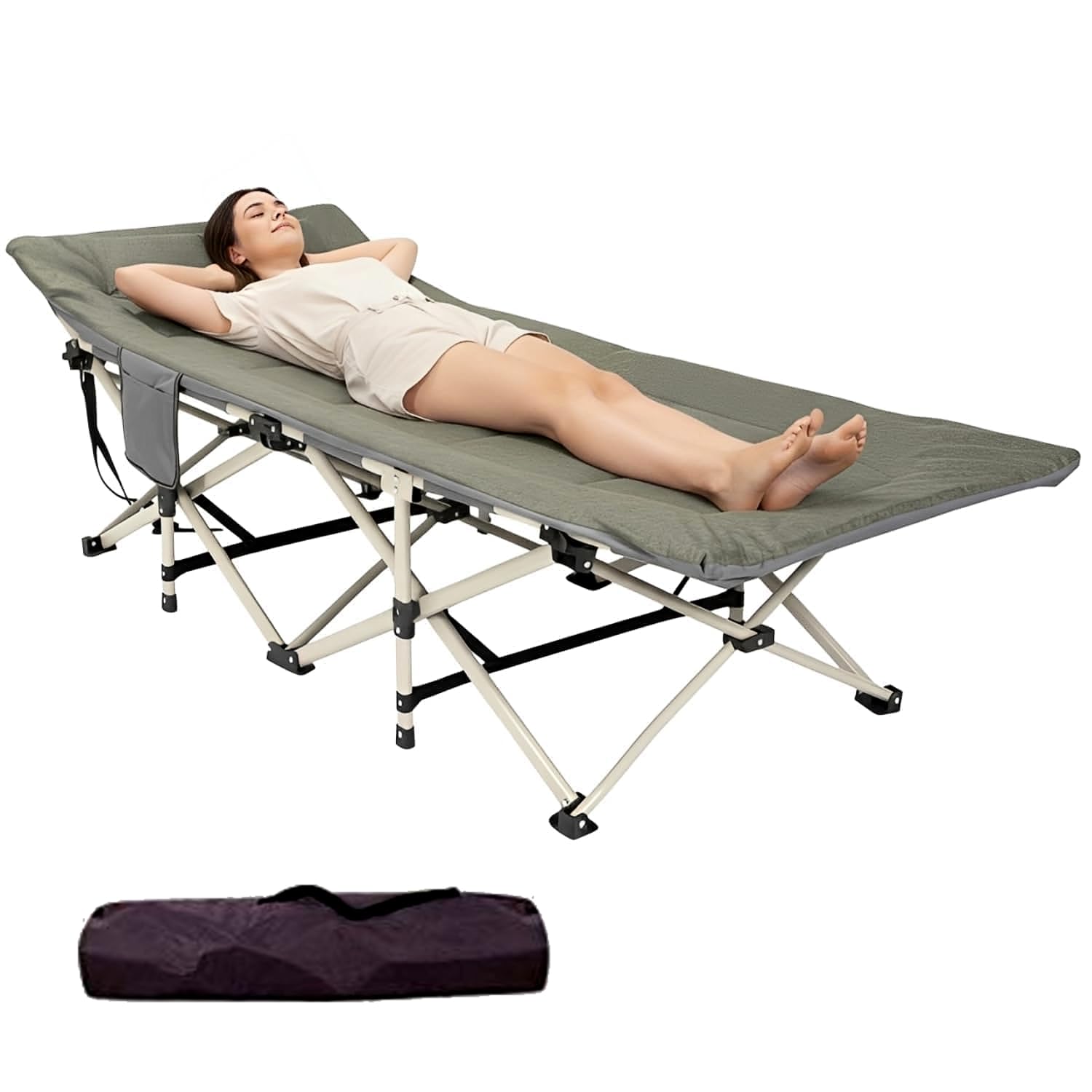 Folding Bed Single for Sleeping 6 Ft Portable Foldable Outdoor Camping Cot for Adults Heavy Duty Sleeping Bed for Travelling Camping Cots with Side Pocket & Carry Bag (Upto 150KG)