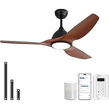Sofucor 52 Inch Smart Ceiling Fan with Light, Modern Ceiling Fan with 3 Plastic Blade, Quiet, Dimmable, Compatible with Alexa/Google/App, 6 Speeds 7000CFM, Timer Quiet Reversible DC Motor, ETL, Brown