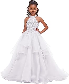 Sweet 16 Pageant Dress for Girls Quinceanera Halter Flower Girl Dresses with Rhinestones Beads Birthday Ball Gown