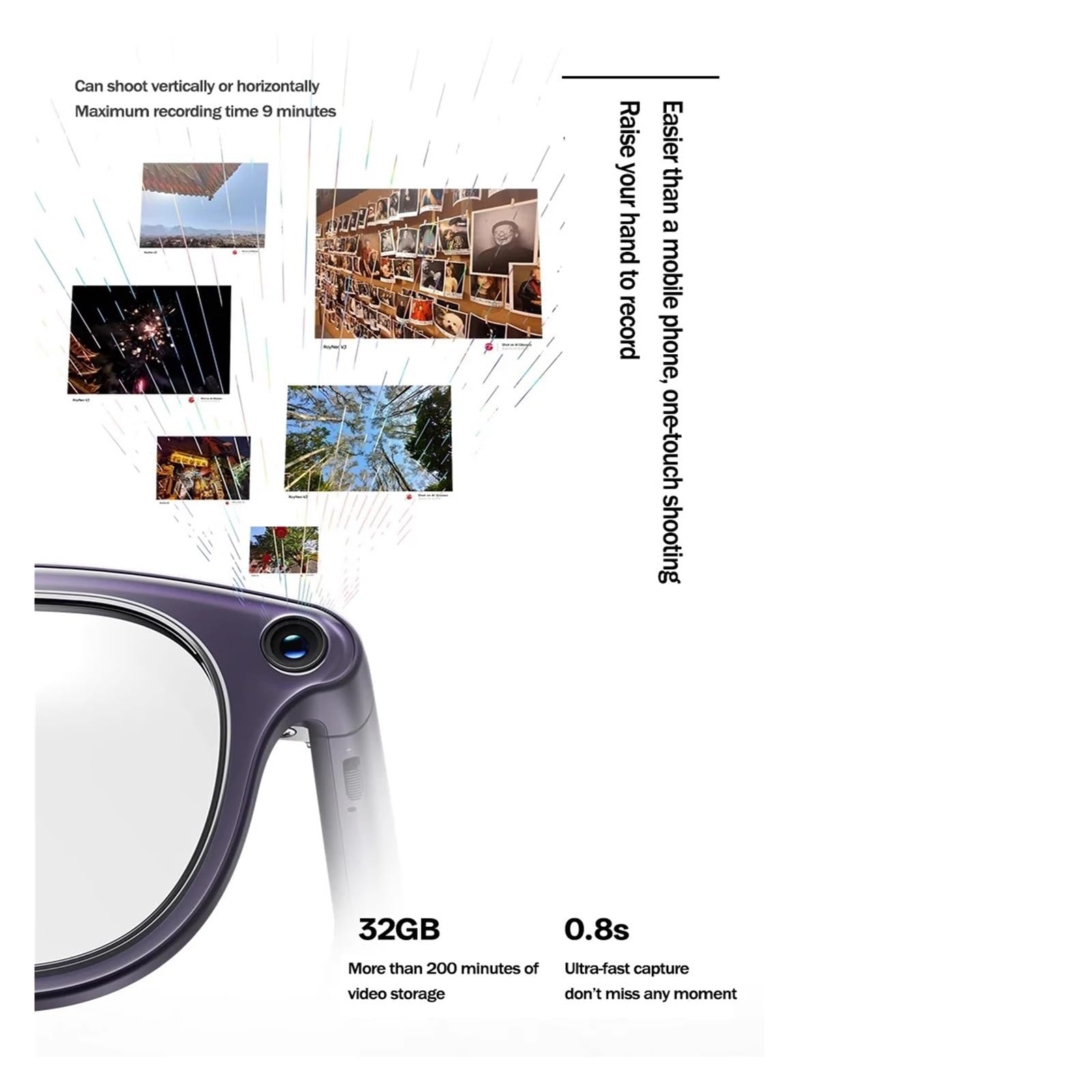 Compatible con Las Gafas Inteligentes RayNeo V3 Slim AI, Gafas de fotografía, Gafas de Audio Bluetooth inalámbricas, Auriculares inalámbricos y monturas con Control por Voz.(Black)