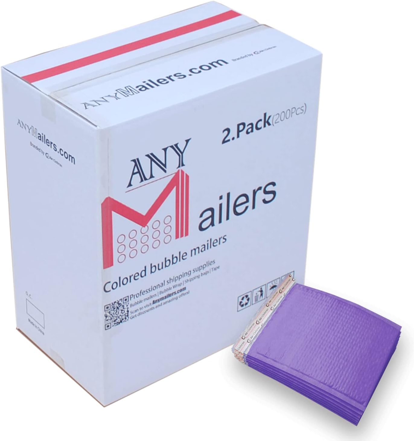 AirnDefense 200#2 8.5X12" Purple Poly Bubble Mailers Shipping Padded Envelope