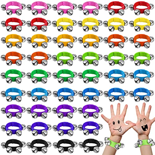 Yeshone 48 Pcs Wrist Band Jingle Bells 12 Musical Instruments Gift Hand Percussion Wrist Shaking Music Bells for Kids Adjustable Musical Hand Bell Set for Adults Baby