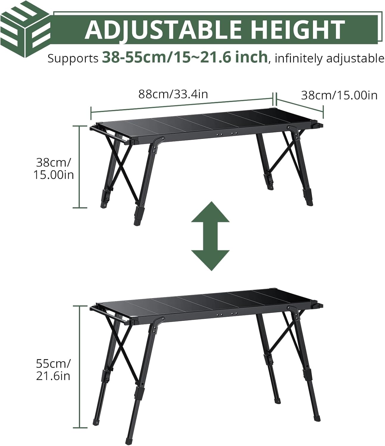 EYPINS IGT Camping Table Foldable - 3ft Modular Folding Table Adjustable Height, with Side Hanging Rails,Aluminum Lightweight Small Portable Camping Tables for Outdoor Cooking,Camping,BBQ
