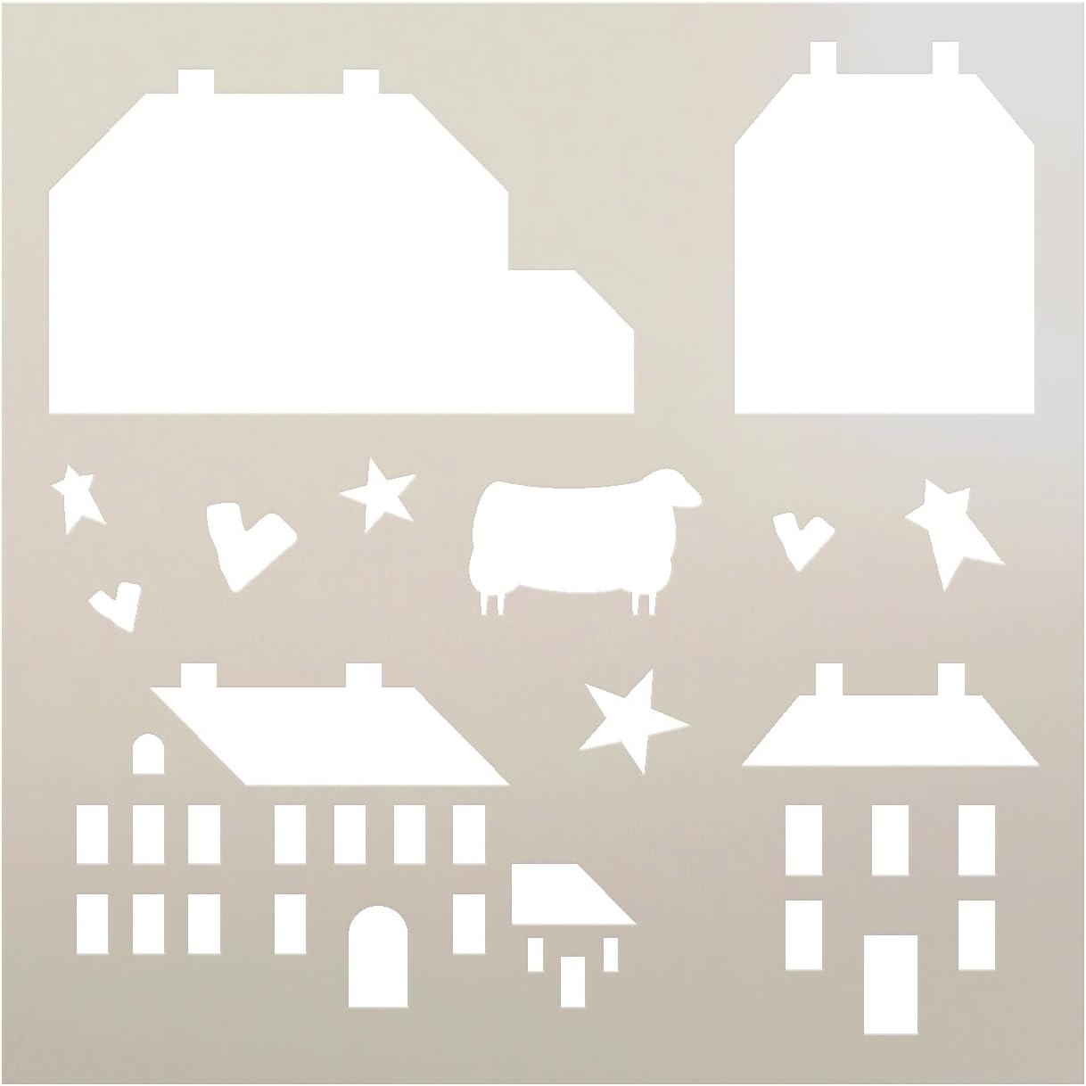 Salt Box Houses Stencil by StudioR12 - Folk Art Layered Elements - Reusable Mylar Template - Painting, Chalk, Mixed Media - Use for Journaling, DIY Home Decor - STCL1203 (6 x 6)