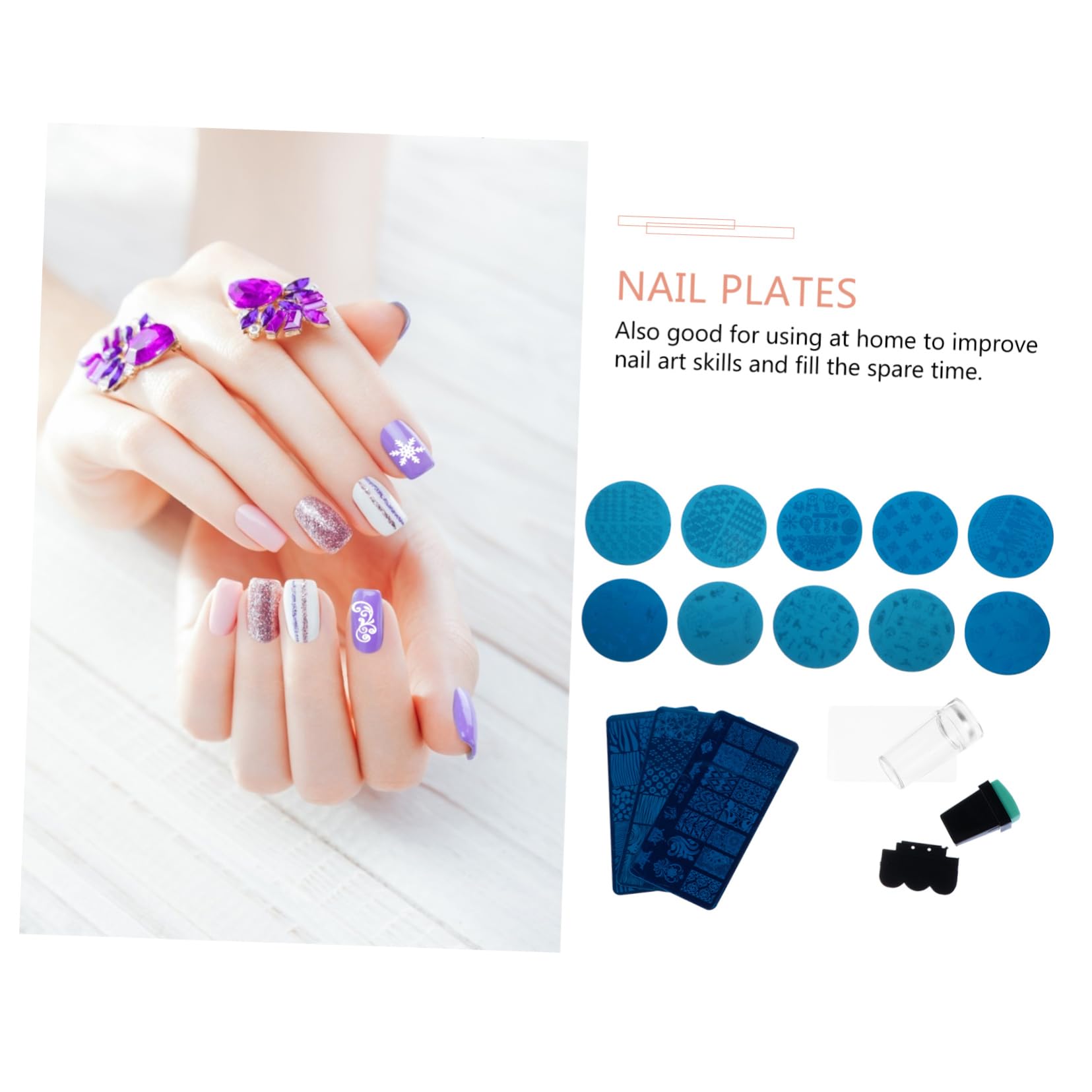 minkissy 2 Set Di Piastre Per Timbri Per Unghie Modelli Per Timbri Per Nail Art Set Di Stencil Per Manicure Kit Per Timbri Per Nail Art Finitura A Specchio 13 Pezzi * 2