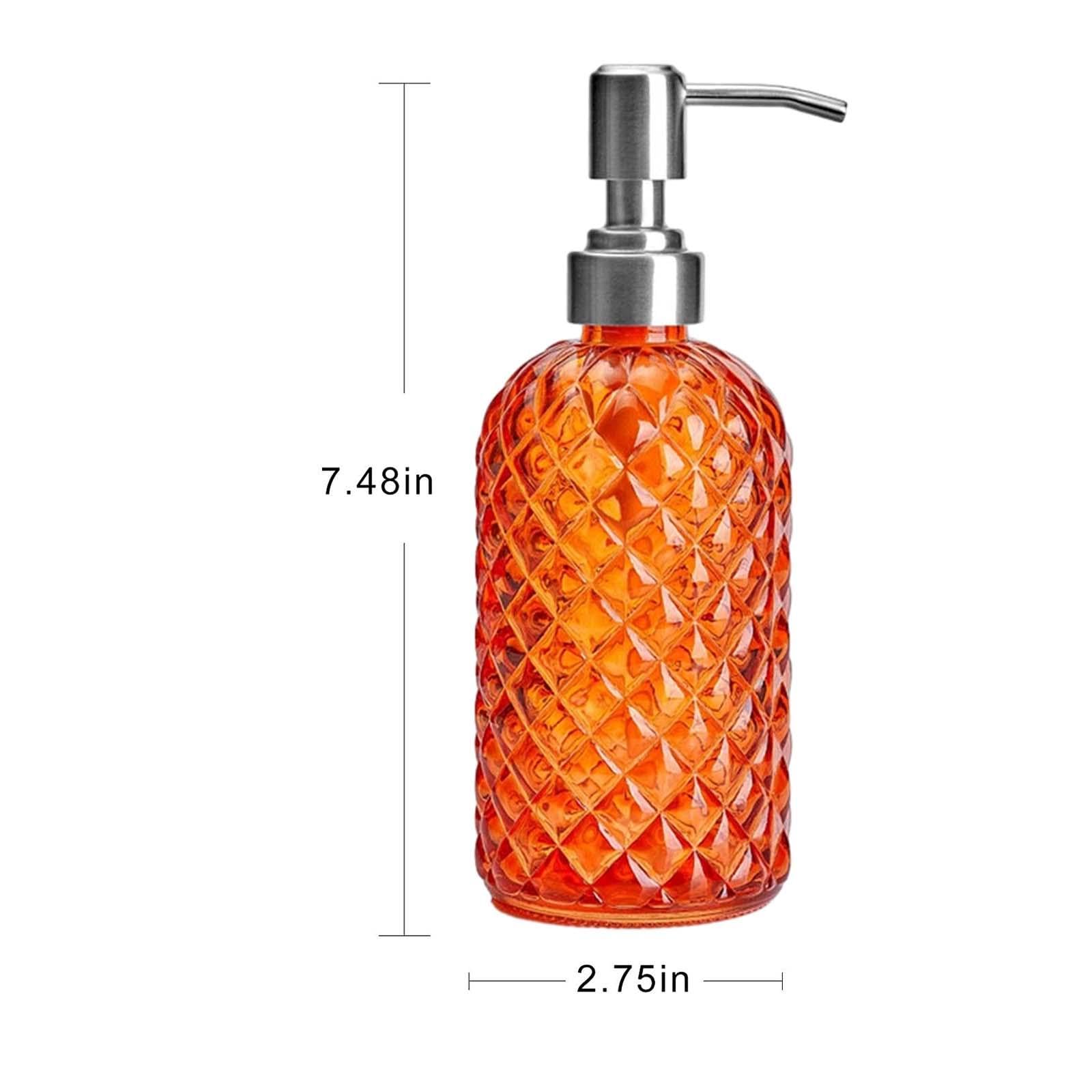 Set di 5 dispenser di sapone in vetro con pompa in acciaio inox 304 per lavanderia, hotel, cucina, arancione, 20 x 7 cm