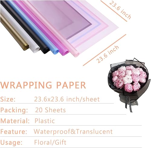 Miniatura 5 de BBJ WRAPS Papel de regalo para ramo de flores, papel de regalo floral dorado, papel de flores coreanas, suministros de floristería, 20 unidades