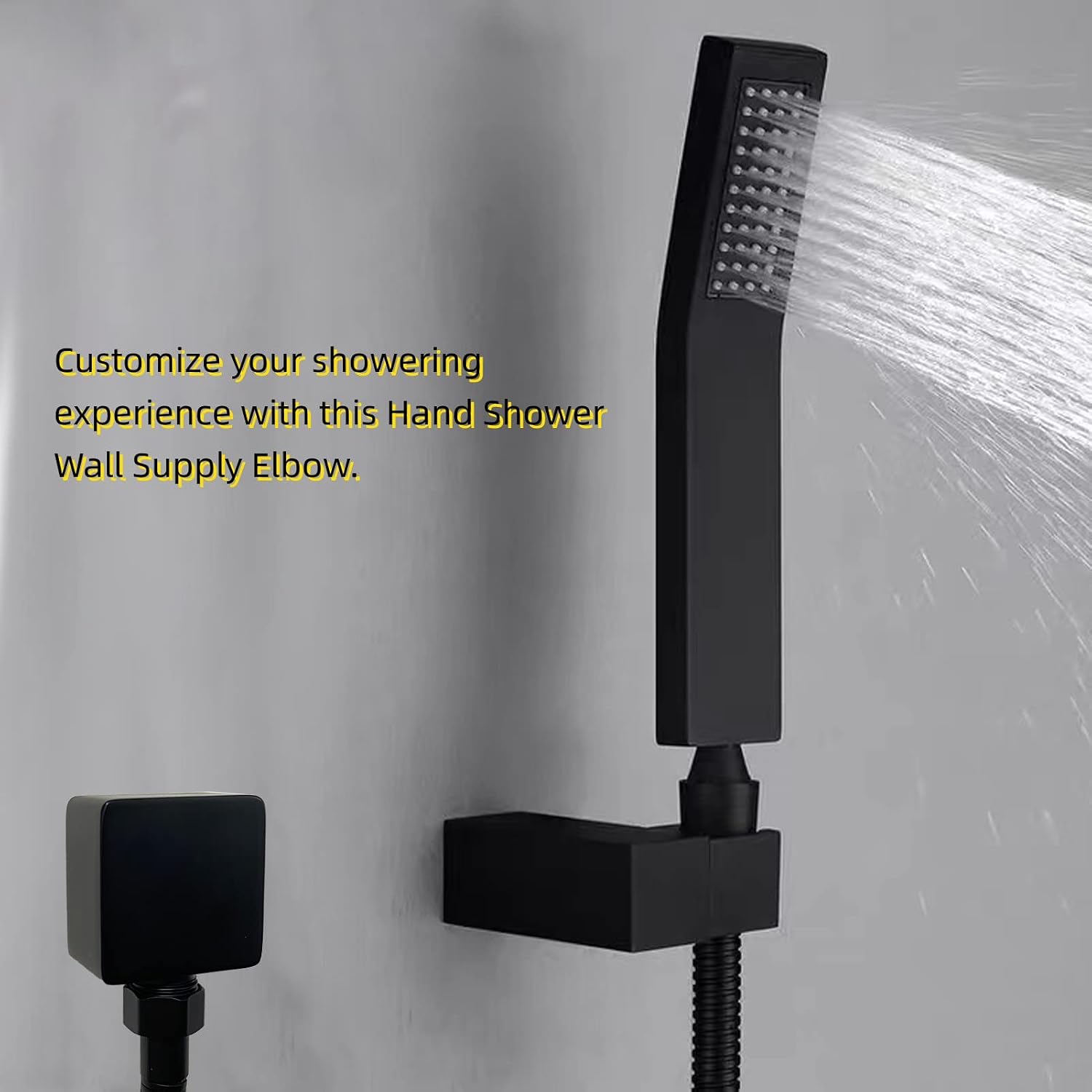 Wall Supply Elbow, Square Wall-Mount Supply Wall Elbow for Hand Held Shower, Matte Black