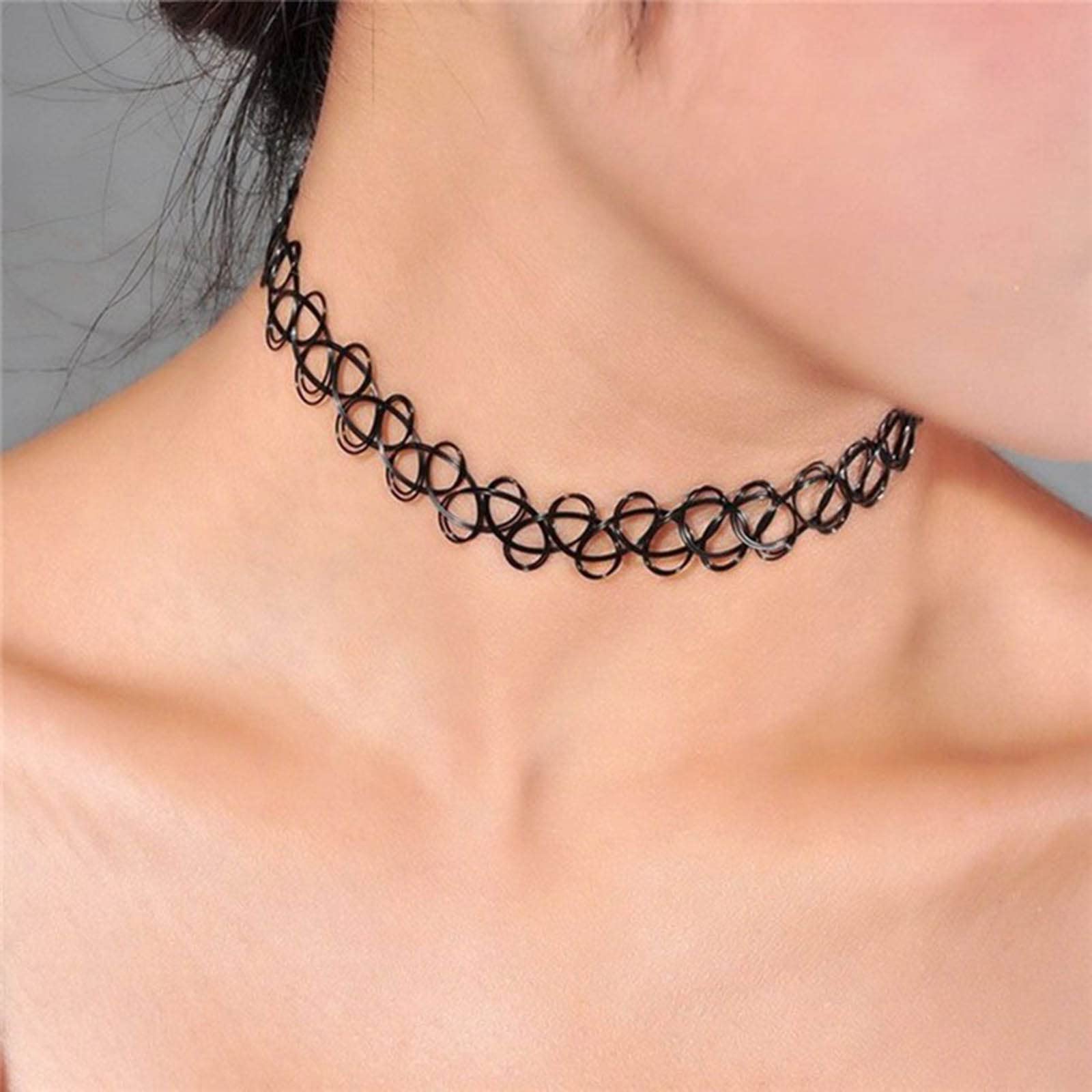 Set 3 Collane Elastiche Tatuaggio Nere Con Ciondolo Stella – Vintage Per Donna E Ragazza - 2