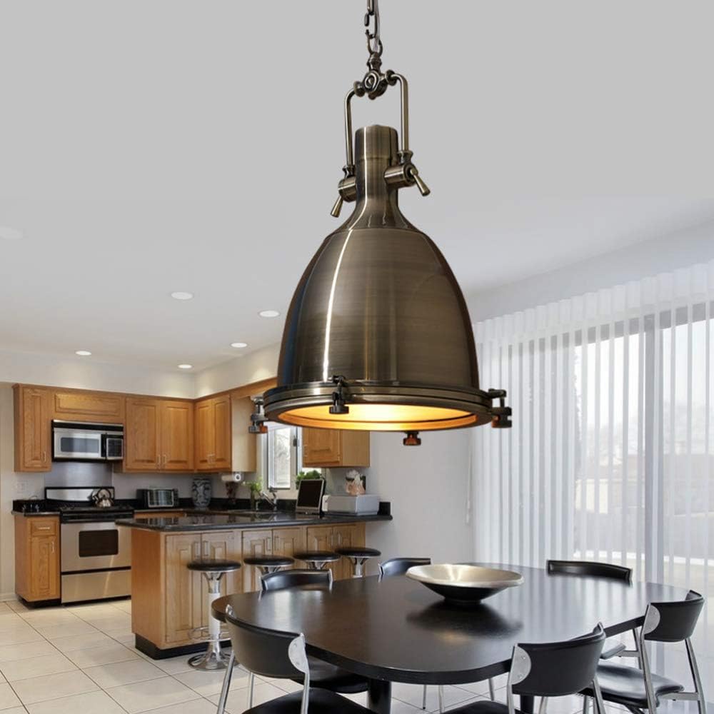 LITFAD Industrial Nautical Style Pendant Light 1-Light LED Pendant Lamp with Frosted Diffuser Mounted Fixture Ceiling Hanging Light in Bronze for Kitchen Island Barn Restaurant - 14" (36 cm)