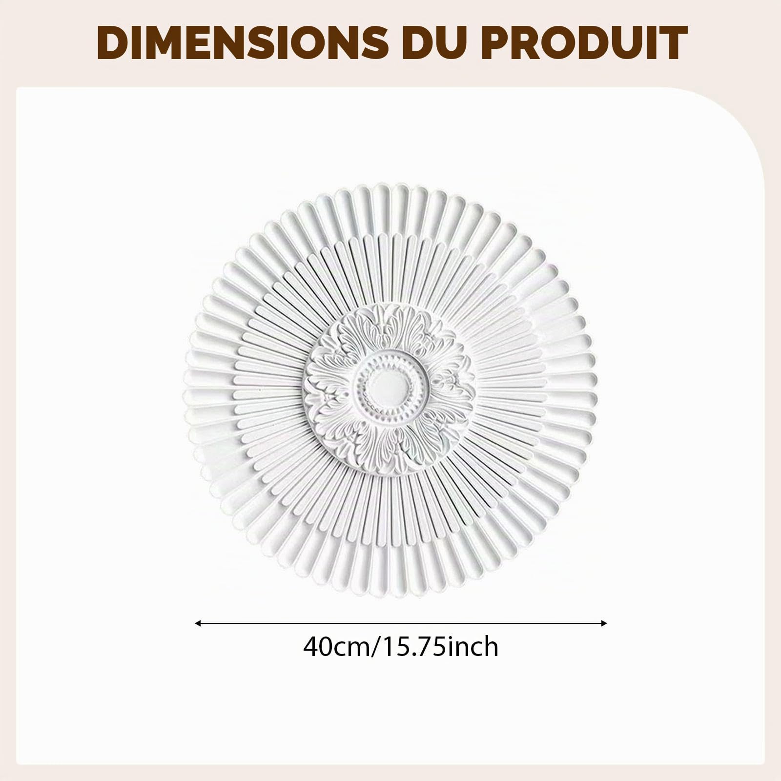 LOVIVER Rosace de plafond en polyuréthane, pour luminaires, style moderne et, plaque décorative ronde pour salon, hôtel ou bibliothèque, Diamètre 40cm