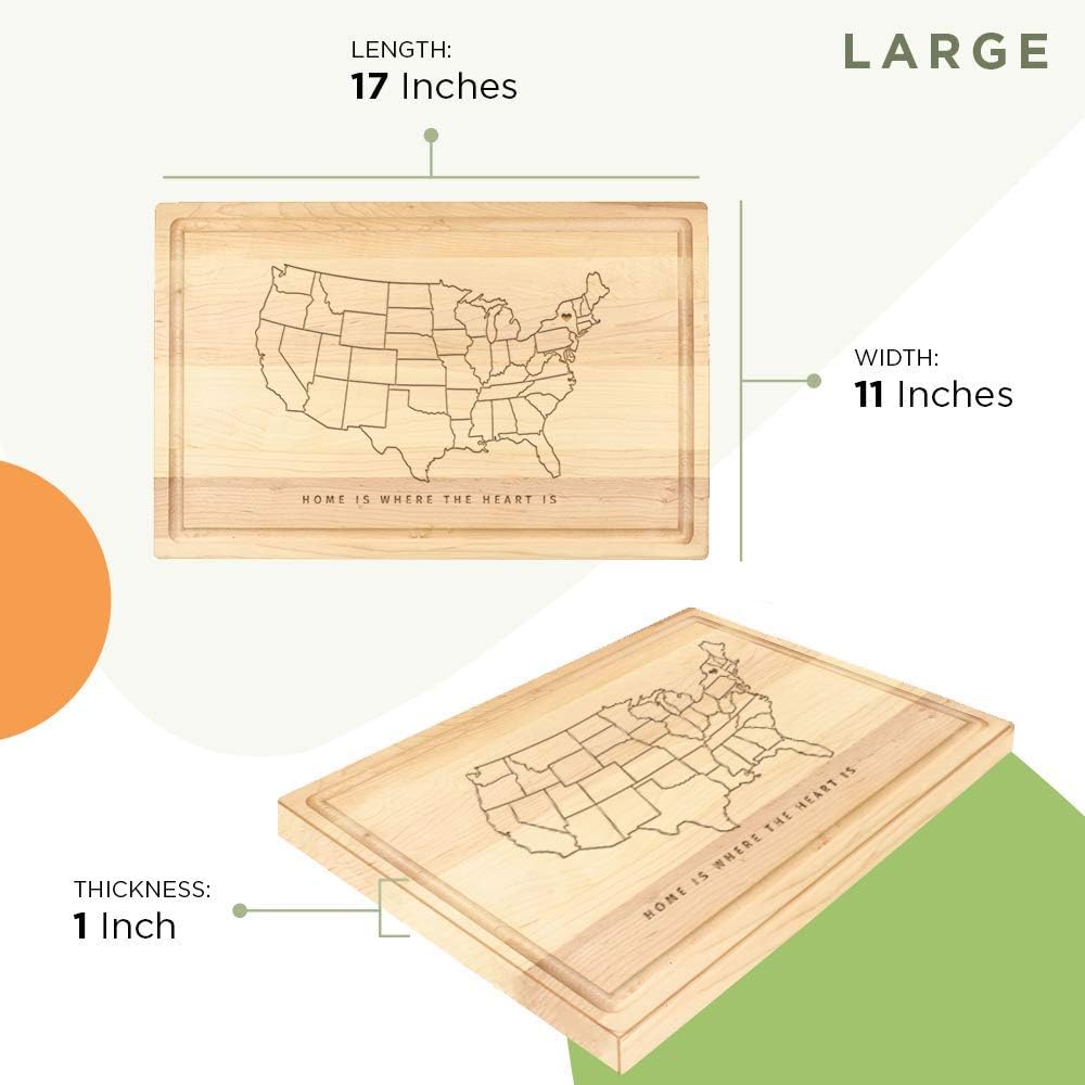 New York State Lines-Wooden Cutting Board for Kitchen Juice Groove Natural Custom Engraved in USA, Ideas for Appreciation Anniversary Wedding Birthday, Housewarming Present (Maple 11x17)