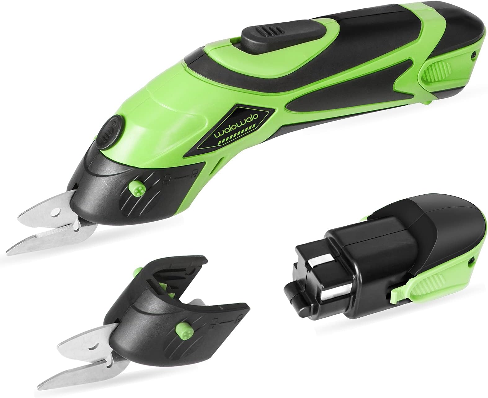 walowalo Electric Fabric Scissors Box Cutter Tool Box 2 Rechargeable Batteries 2 PCS Blades for Crafts Sewing Cardboard Dressmaking Leather 4V Li-Ion Power Cordless Shears Cutting Tool