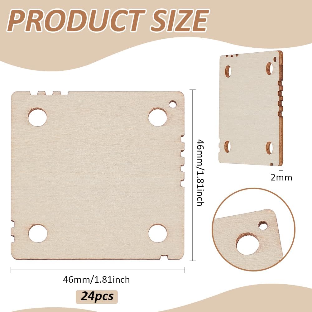 BENECREAT 24 Pcs Square Weaving Card, 1.8x1.8inch 4 Holes Loom Cards Handmade Weaving Tools for Loom Weaving Supplies Tablet Weaving Loom Weaving Supplies, Blanched Almond