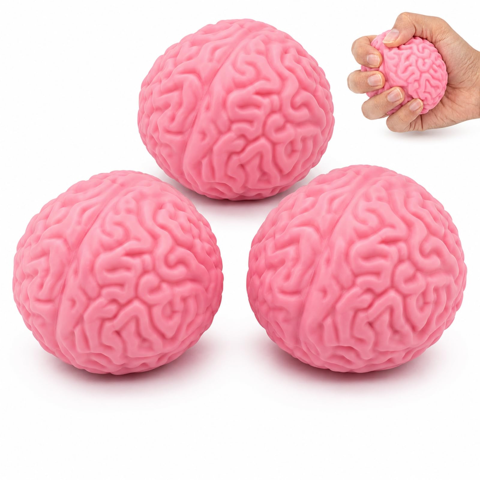 3 PCS Brain Squishy, 5.5 x 6 cm Squishy Brain Sensory Items, Desktop Stress Relief Accessories for Office and Commute, Halloween Themed Decor and Gift Options