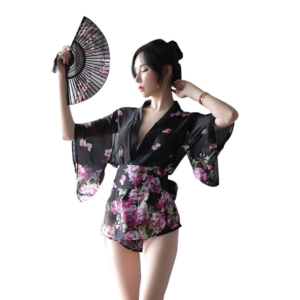 Completo Kimono Giapponese Rosa Con Fiori Sakura – Cosplay O Vestaglia – Taglia Unica - Foto 4