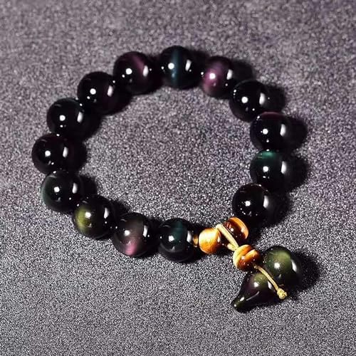 Lucky Bracelet, Feng Shui Black Obsidian Bracelet, for Women Men Natural Black Obsidian Wu Lou Calabash Gourd Rainbow Eye Tiger Eye Bracelet Attract Good Luck,8mm2