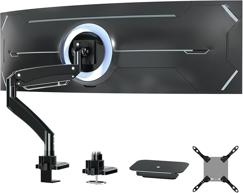 PUTORSEN Monitortartó Kar 22-57" Képernyőkhöz - Magasságállítható Asztali Monitorrögzítő 27kg-ig, VESA 200x200mm, Ultraszéles Monitorokhoz,