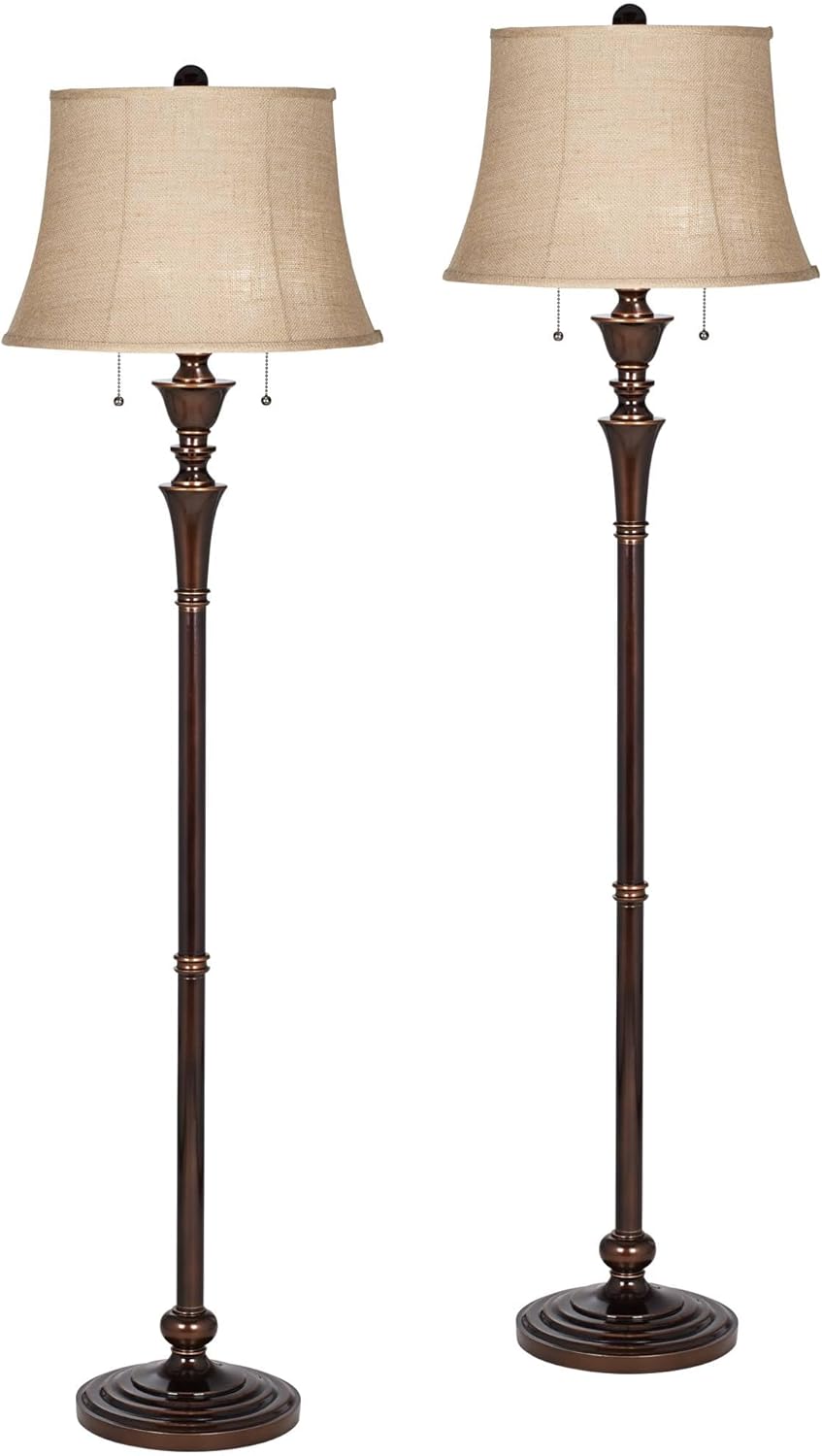 Regency Hill Brooke Traditional 60" Tall Standing Floor Lamps Set of 2 Lights Pull Chain Brown Metal Bronze Finish Living Room Bedroom House Reading Office Home Decor Entryway Dining Indoor Family