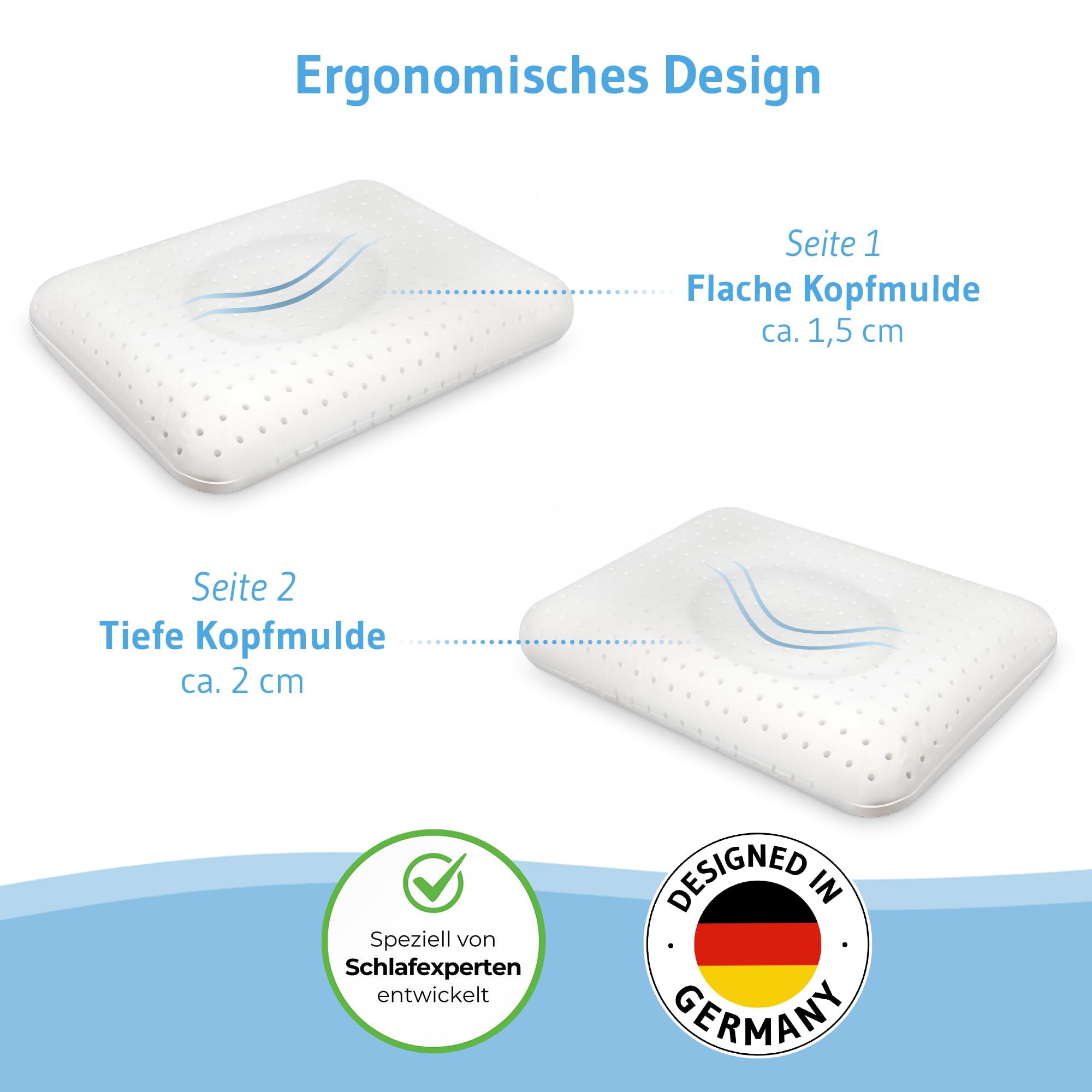 Ergonomisches Memory Foam Kopfkissen, Bezug mit hochwertiger Baumwolle | Nackenstütz-Kissen ELORA von Schlafexperten entwickelt, Ideal für Rücken- & Seitenschläfer, Ökotex 100, Passt in 40x60 Bezug
