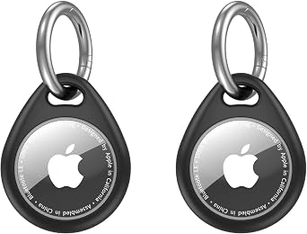 Cabagii for Airtag Holder Case with Keychain, Shockproof GPS Cover Anti-Scratch Key Chain for Air Tags, for Airtags Accessories for GPS Item Tracker Cases for Bags, Luggages, 2 Pack Black